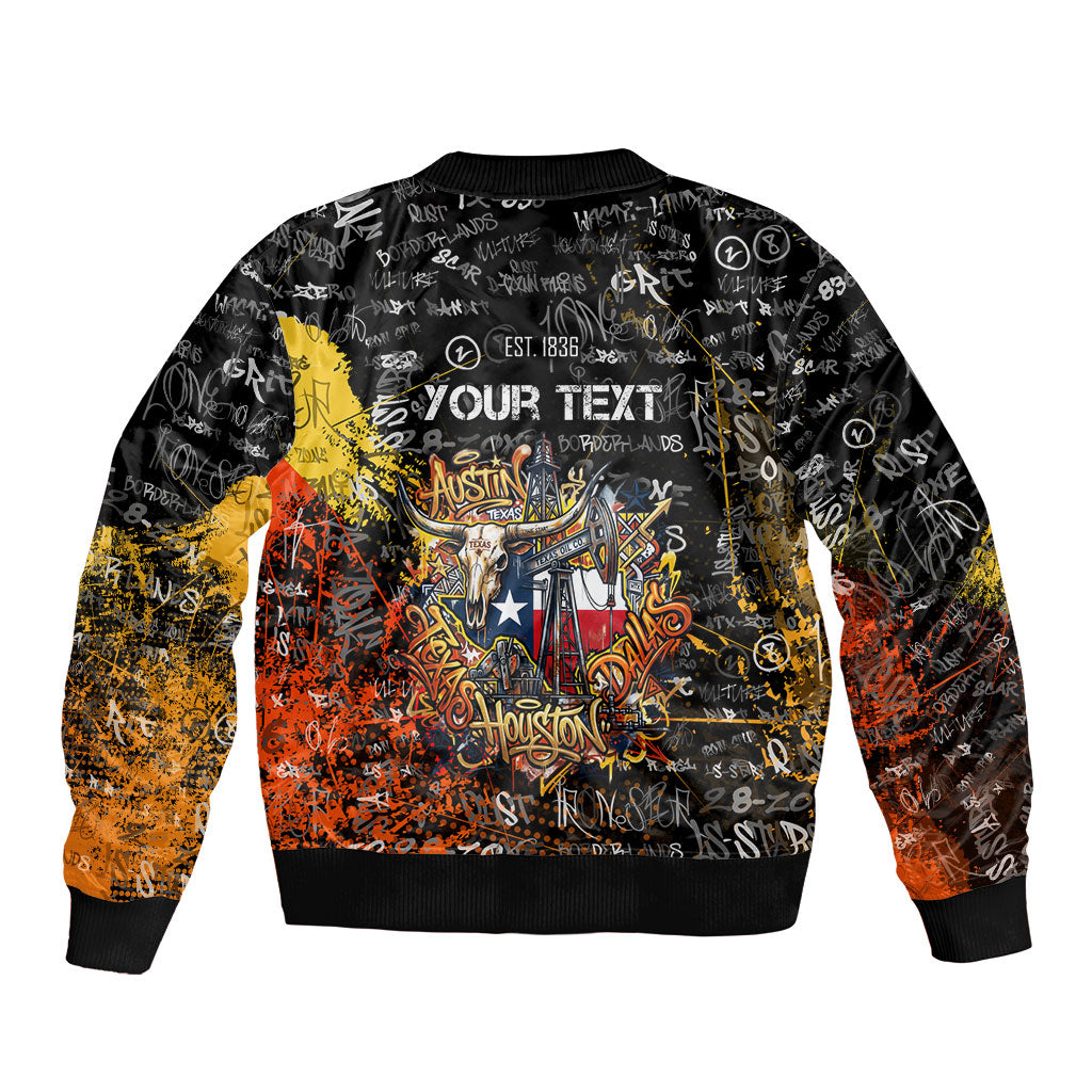 Personalized Texas State Pride Bomber Jacket Urban Graffiti Style - Longhorn Skull - Oil Derrick Graphic