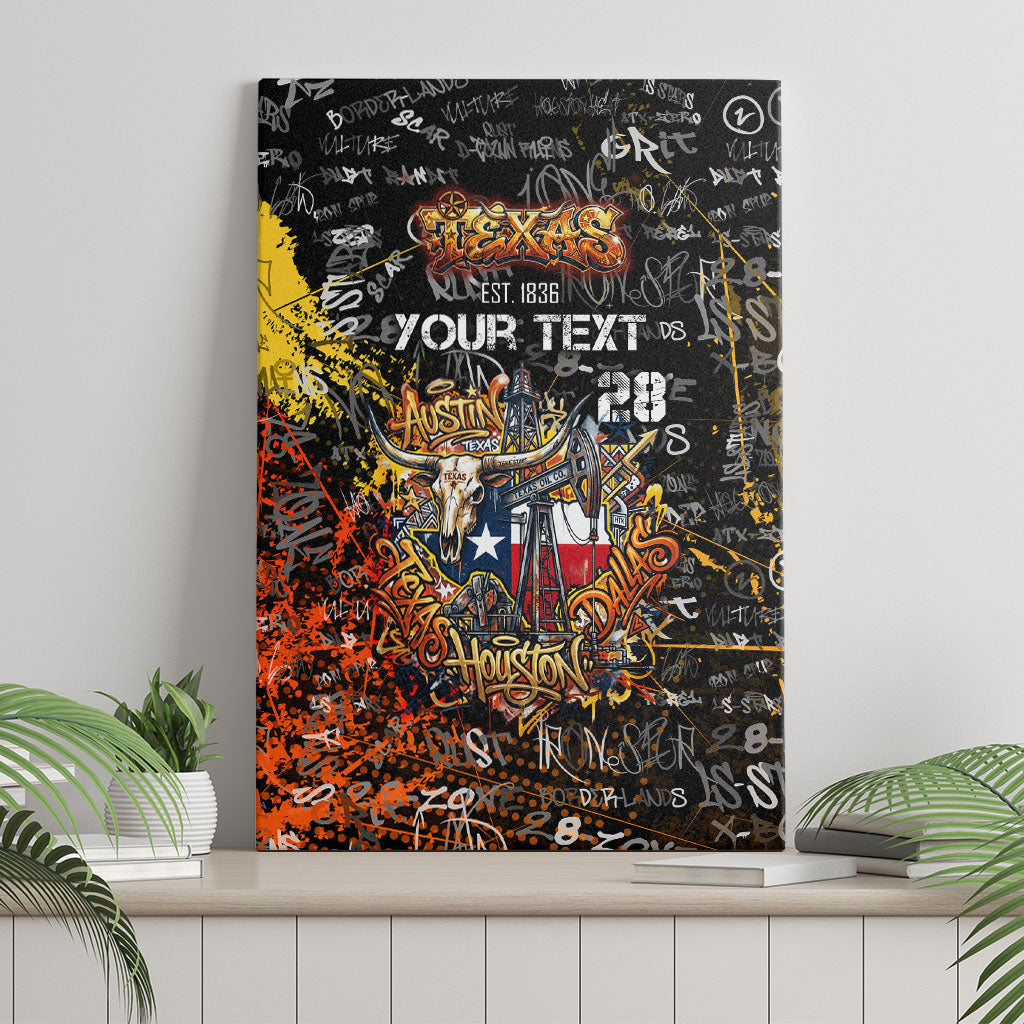 Personalized Texas State Pride Canvas Wall Art Urban Graffiti Style - Longhorn Skull - Oil Derrick Graphic