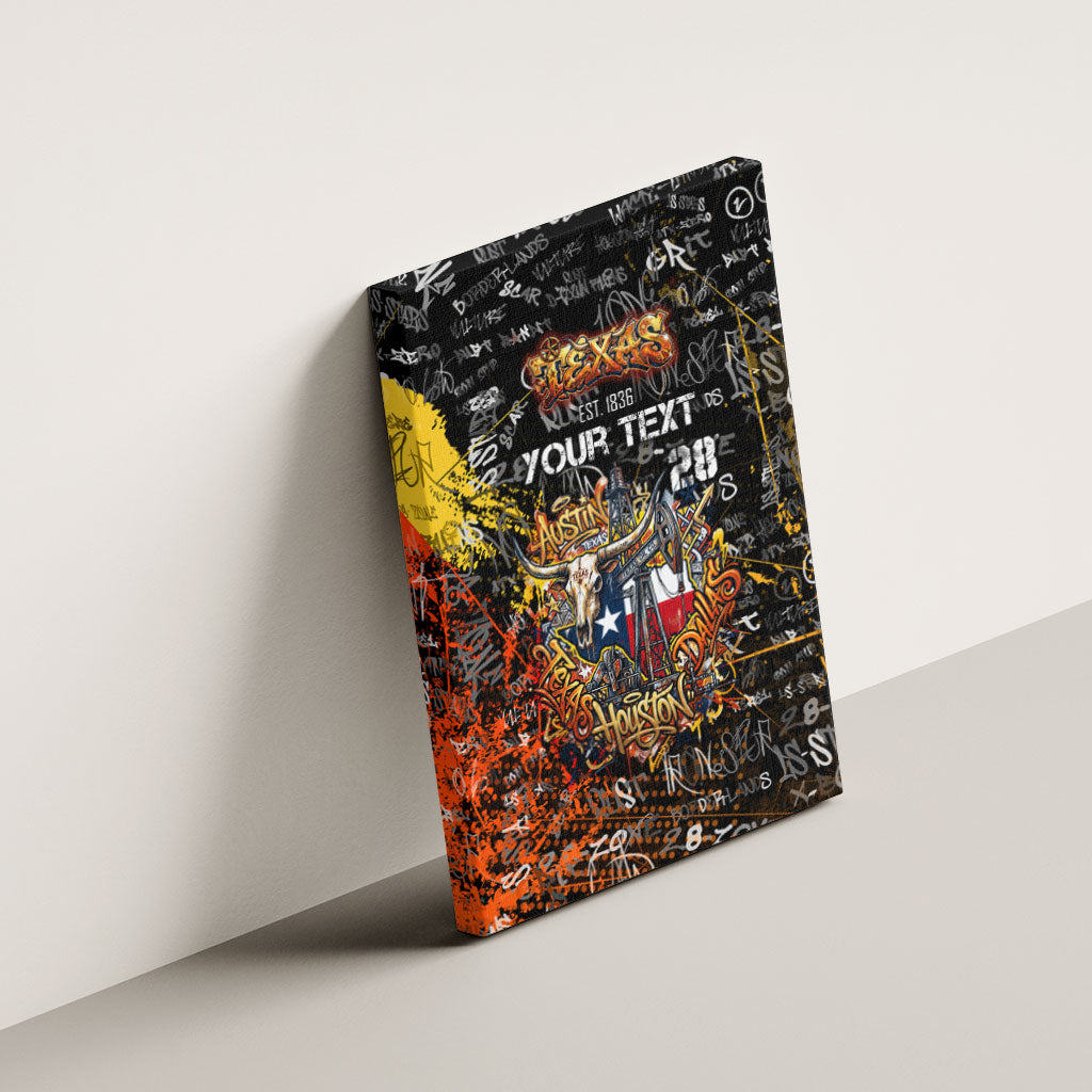 Personalized Texas State Pride Canvas Wall Art Urban Graffiti Style - Longhorn Skull - Oil Derrick Graphic