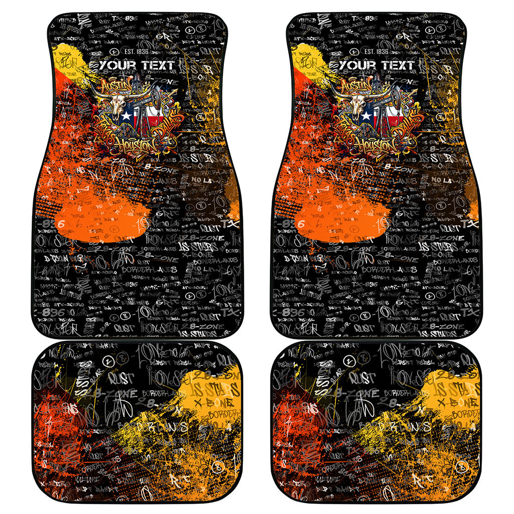 Personalized Texas State Pride Car Mats Urban Graffiti Style - Longhorn Skull - Oil Derrick Graphic