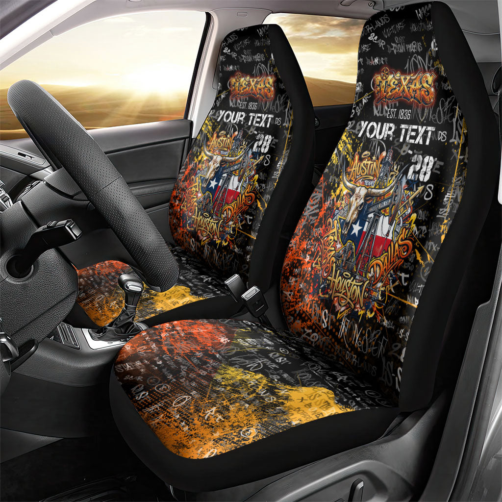 Personalized Texas State Pride Car Seat Cover Urban Graffiti Style - Longhorn Skull - Oil Derrick Graphic