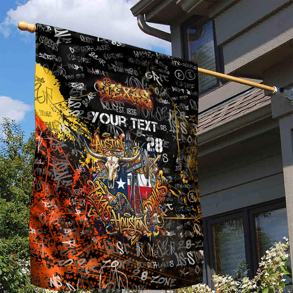 Personalized Texas State Pride Garden Flag Urban Graffiti Style - Longhorn Skull - Oil Derrick Graphic