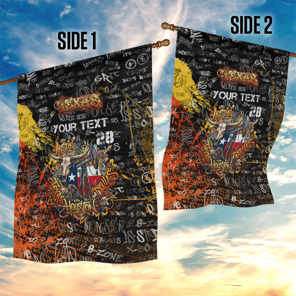 Personalized Texas State Pride Garden Flag Urban Graffiti Style - Longhorn Skull - Oil Derrick Graphic