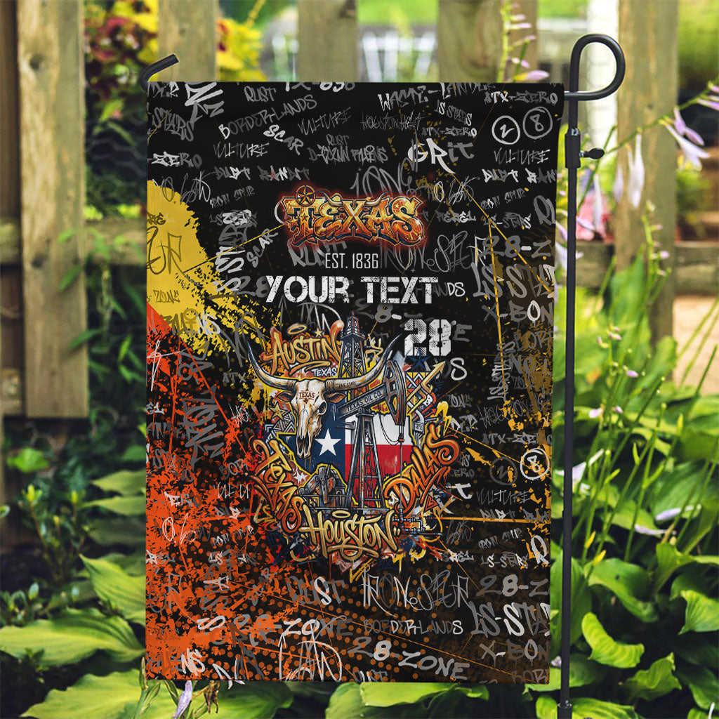 Personalized Texas State Pride Garden Flag Urban Graffiti Style - Longhorn Skull - Oil Derrick Graphic