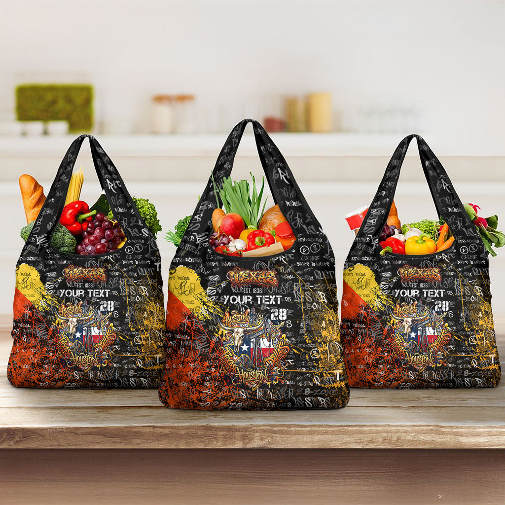 Personalized Texas State Pride Grocery Bag Urban Graffiti Style - Longhorn Skull - Oil Derrick Graphic