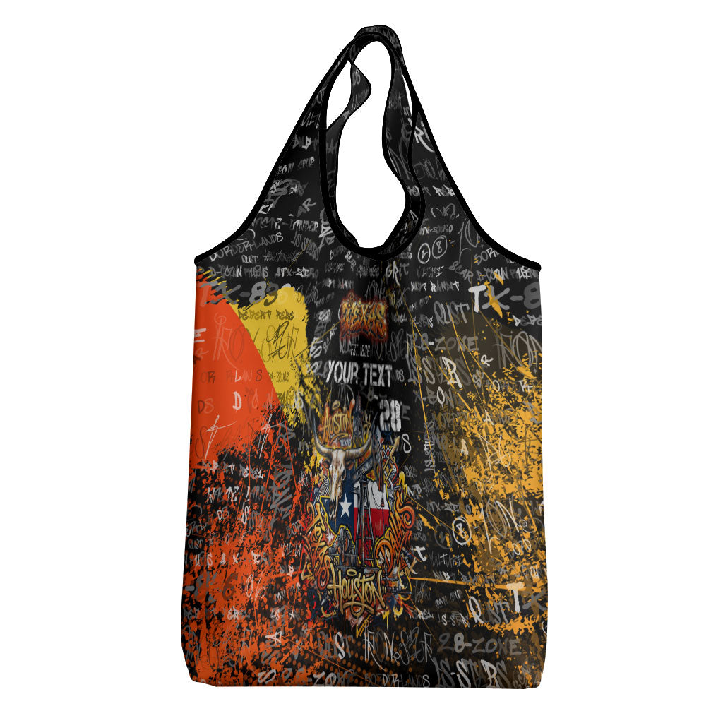 Personalized Texas State Pride Grocery Bag Urban Graffiti Style - Longhorn Skull - Oil Derrick Graphic