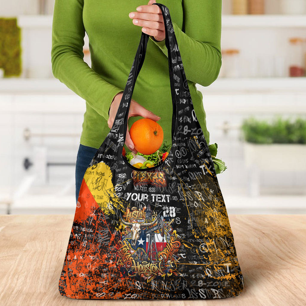 Personalized Texas State Pride Grocery Bag Urban Graffiti Style - Longhorn Skull - Oil Derrick Graphic