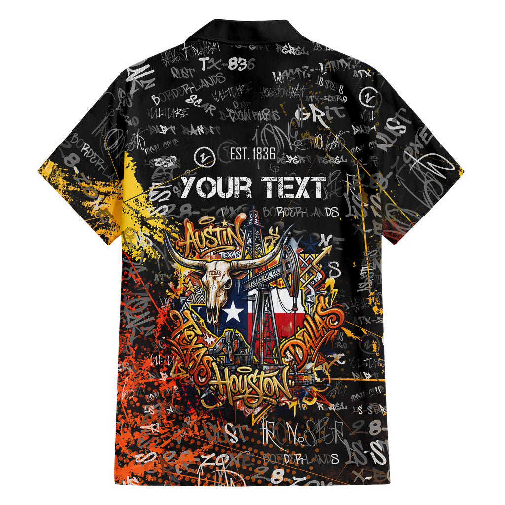Personalized Texas State Pride Hawaiian Shirt Urban Graffiti Style - Longhorn Skull - Oil Derrick Graphic