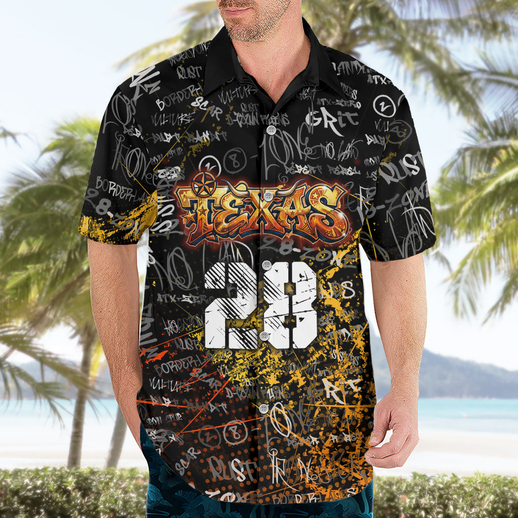Personalized Texas State Pride Hawaiian Shirt Urban Graffiti Style - Longhorn Skull - Oil Derrick Graphic