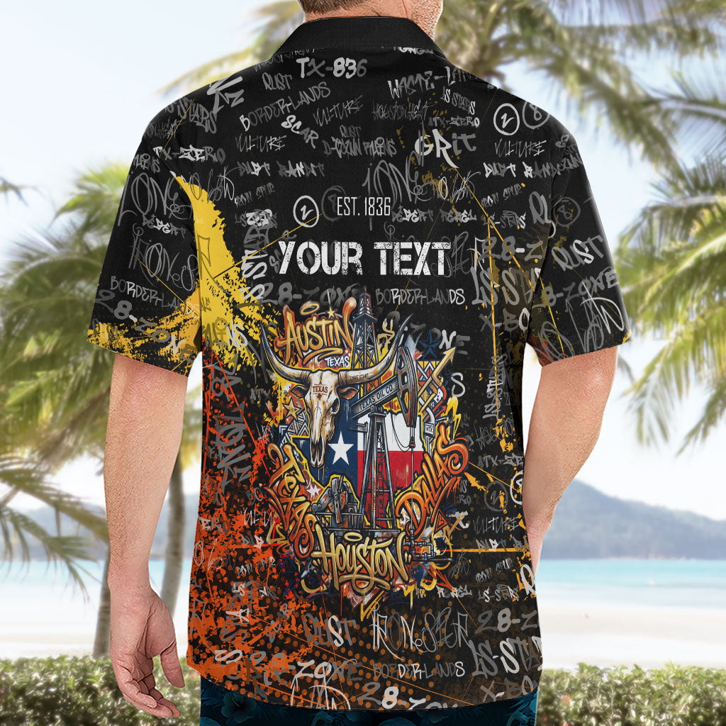 Personalized Texas State Pride Hawaiian Shirt Urban Graffiti Style - Longhorn Skull - Oil Derrick Graphic