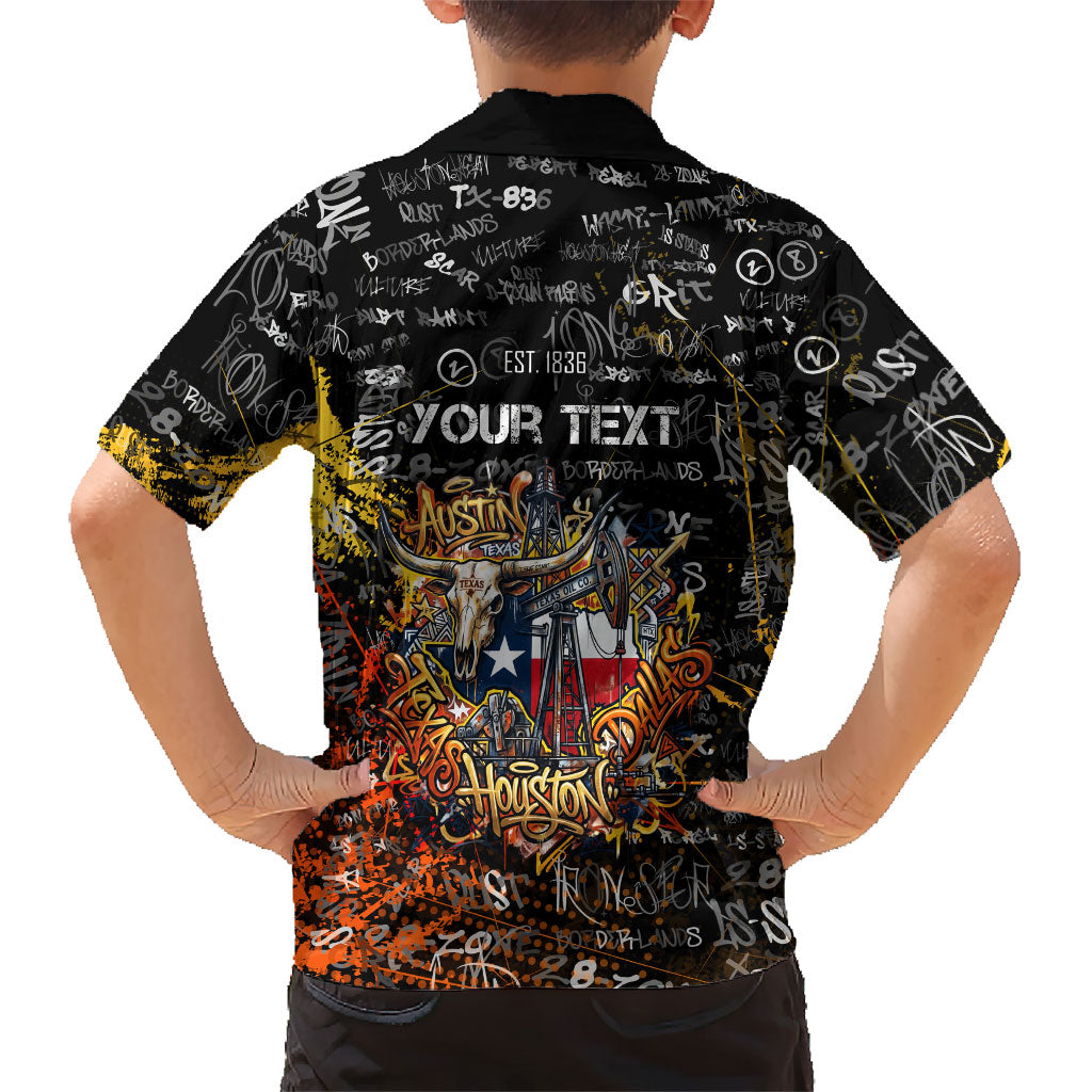 Personalized Texas State Pride Hawaiian Shirt Urban Graffiti Style - Longhorn Skull - Oil Derrick Graphic
