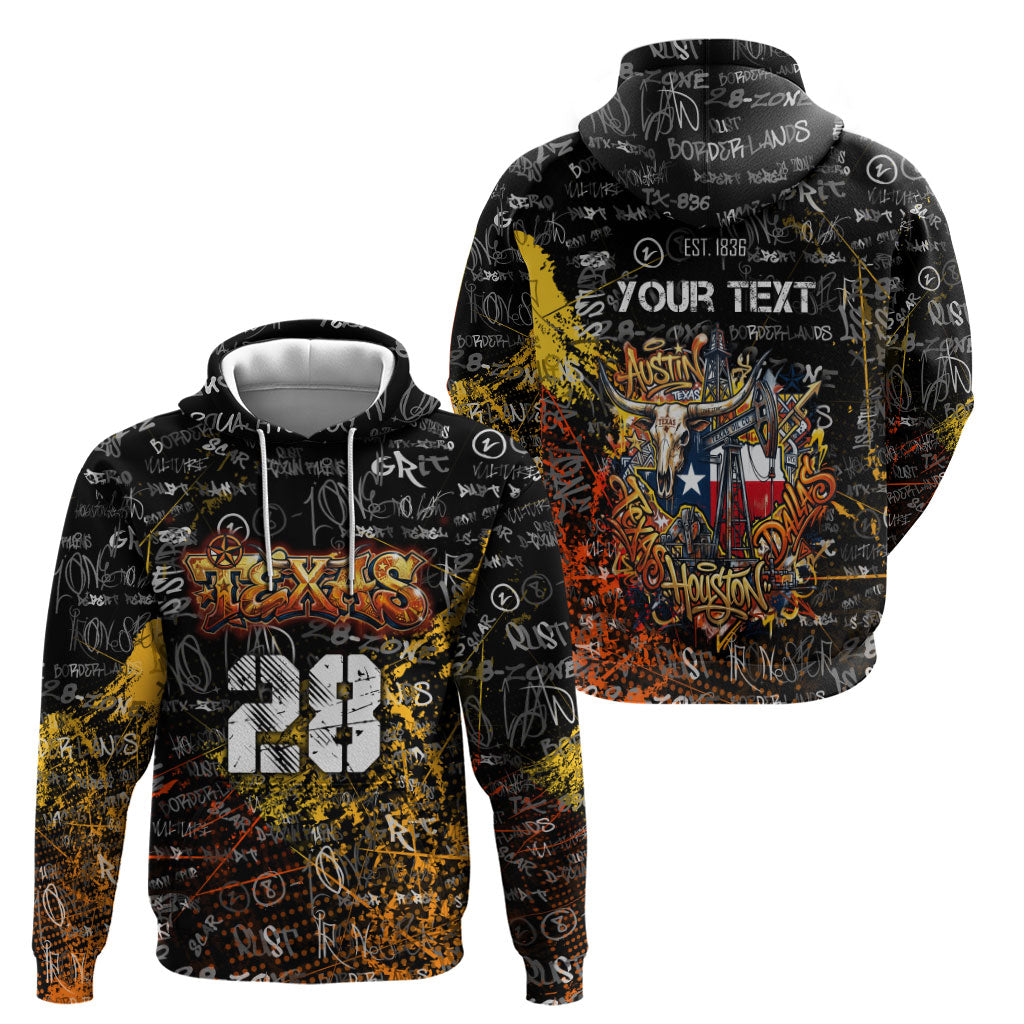Personalized Texas State Pride Hoodie Urban Graffiti Style - Longhorn Skull - Oil Derrick Graphic