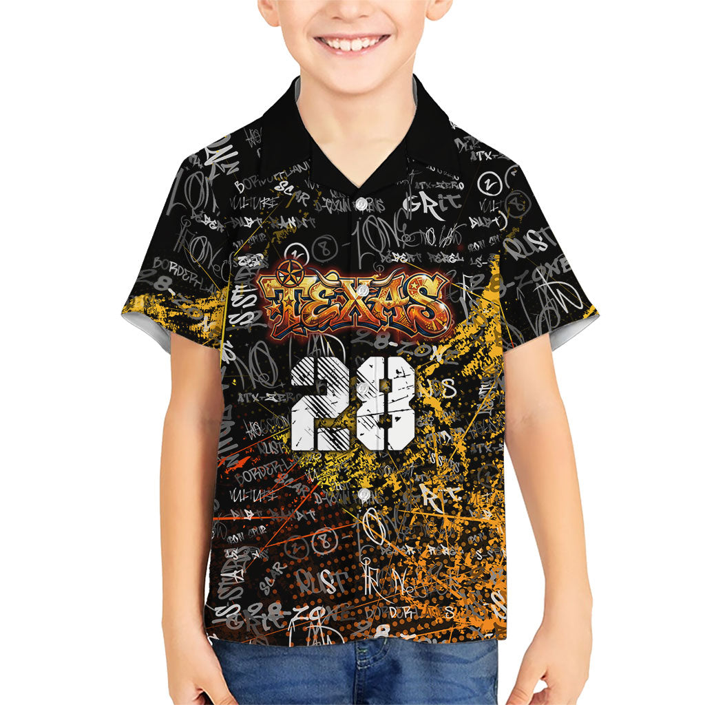 Personalized Texas State Pride Kid Hawaiian Shirt Urban Graffiti Style - Longhorn Skull - Oil Derrick Graphic