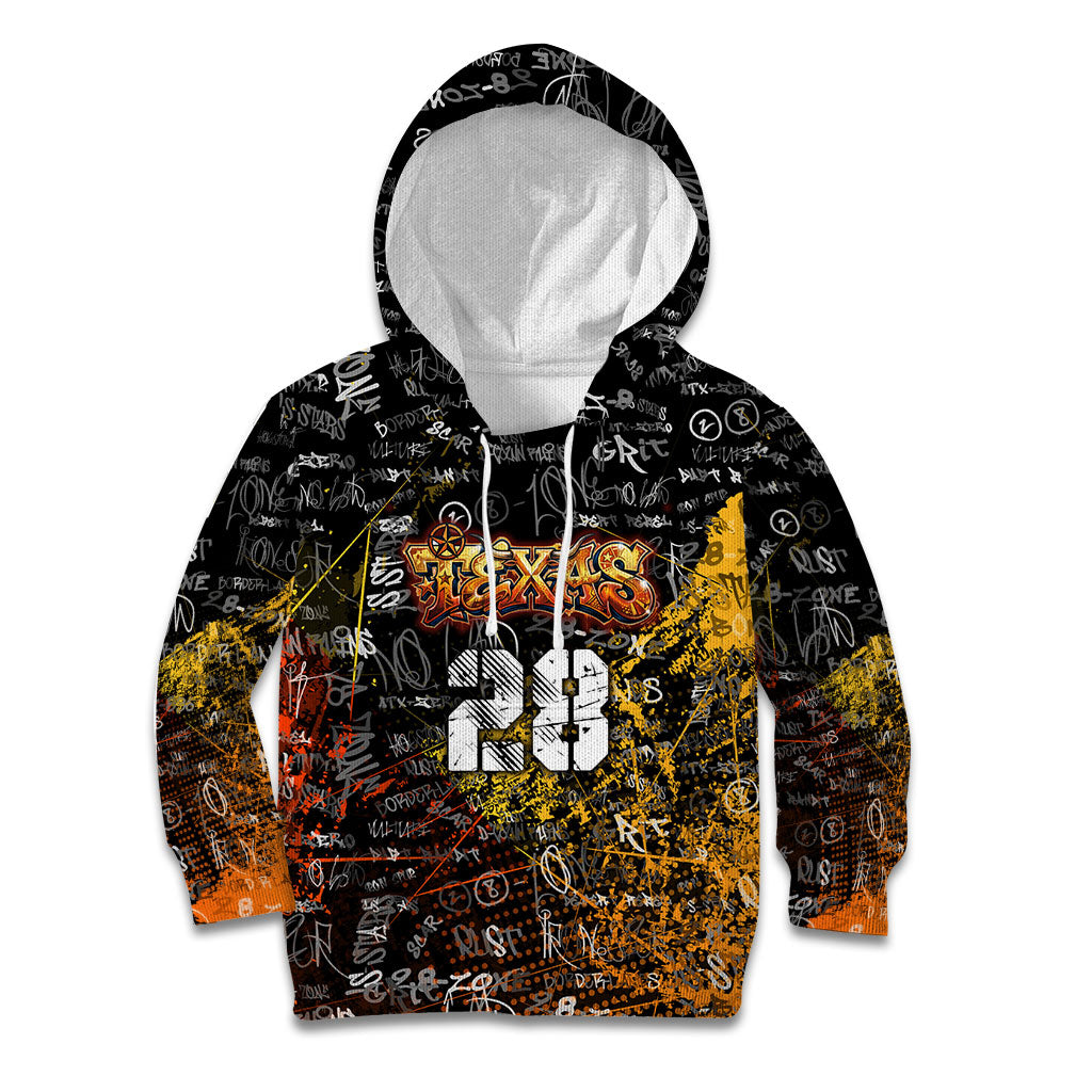 Personalized Texas State Pride Kid Hoodie Urban Graffiti Style - Longhorn Skull - Oil Derrick Graphic