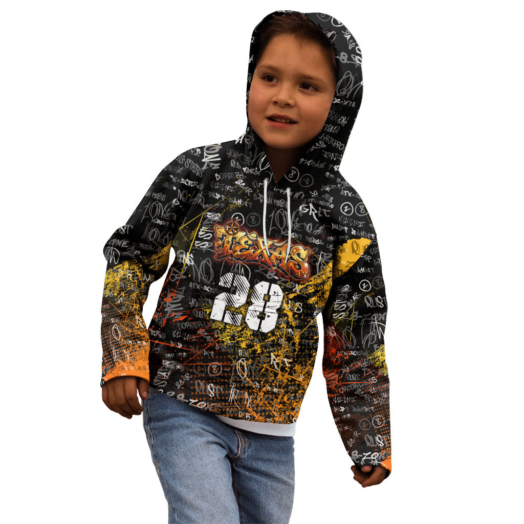 Personalized Texas State Pride Kid Hoodie Urban Graffiti Style - Longhorn Skull - Oil Derrick Graphic
