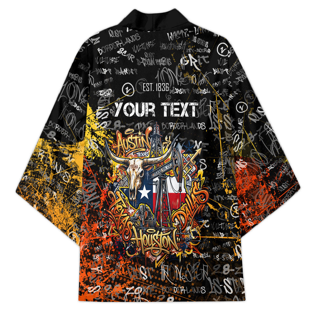Personalized Texas State Pride Kimono Urban Graffiti Style - Longhorn Skull - Oil Derrick Graphic
