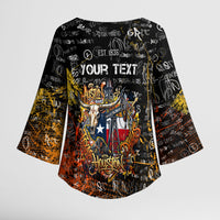 Personalized Texas State Pride Kimono Sleeve Blouse Urban Graffiti Style - Longhorn Skull - Oil Derrick Graphic