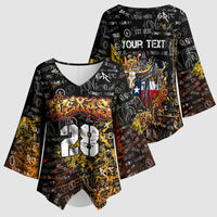 Personalized Texas State Pride Kimono Sleeve Blouse Urban Graffiti Style - Longhorn Skull - Oil Derrick Graphic