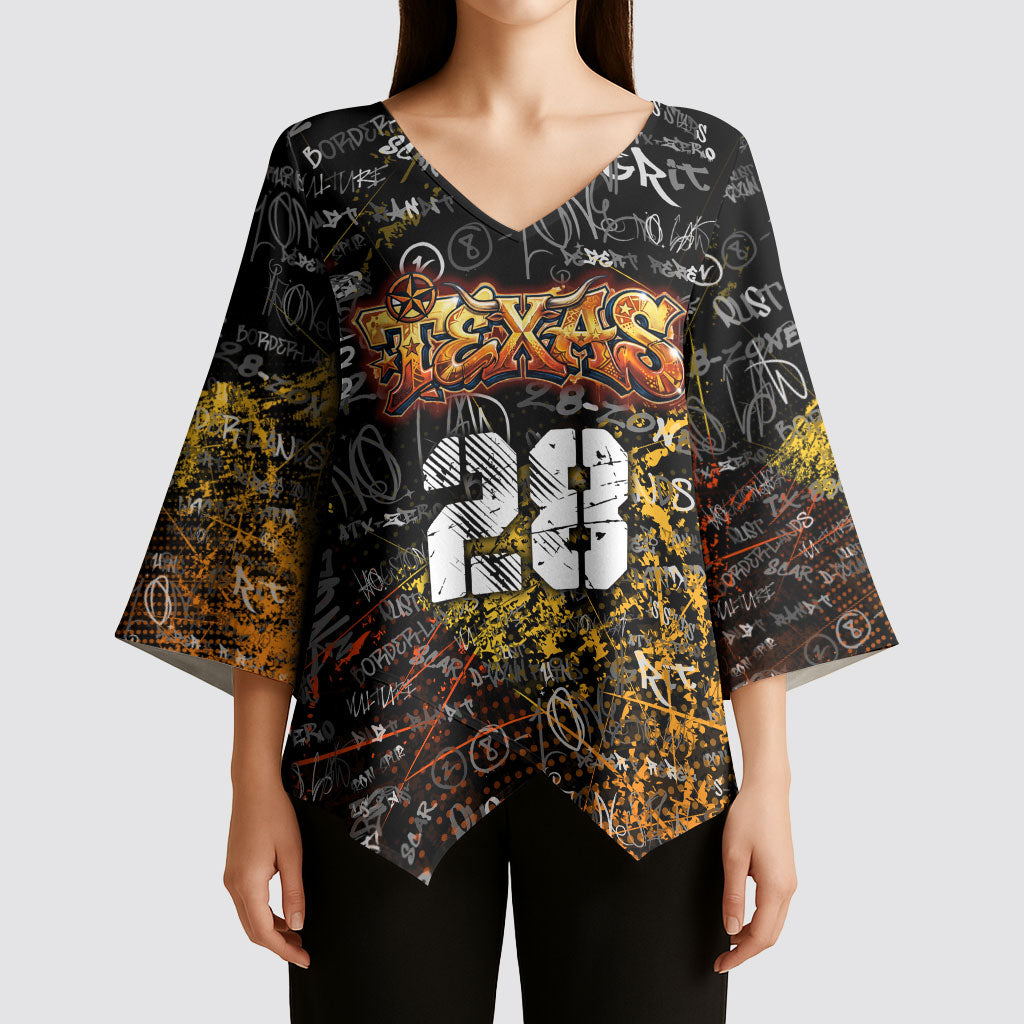 Personalized Texas State Pride Kimono Sleeve Blouse Urban Graffiti Style - Longhorn Skull - Oil Derrick Graphic