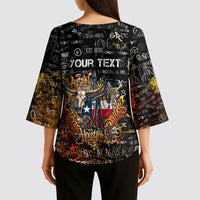 Personalized Texas State Pride Kimono Sleeve Blouse Urban Graffiti Style - Longhorn Skull - Oil Derrick Graphic