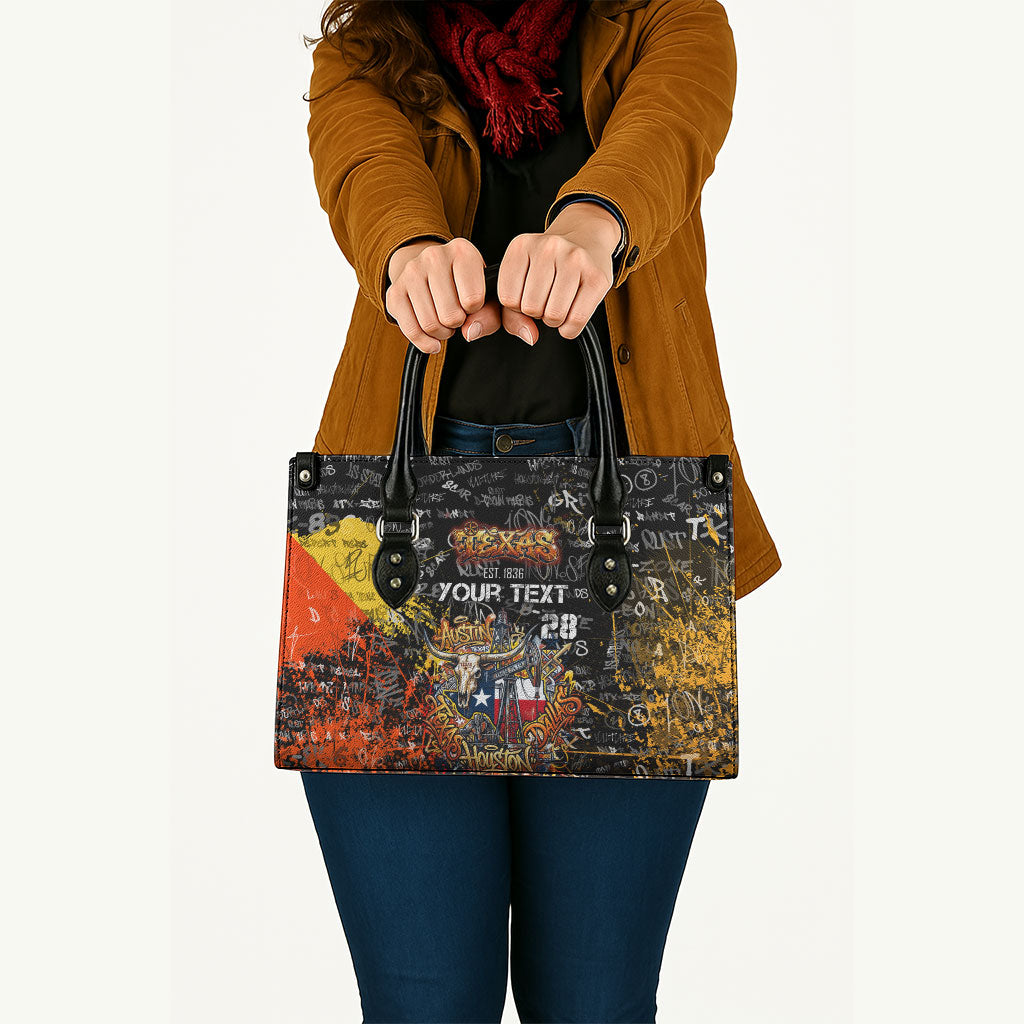Personalized Texas State Pride Leather Bag Urban Graffiti Style - Longhorn Skull - Oil Derrick Graphic