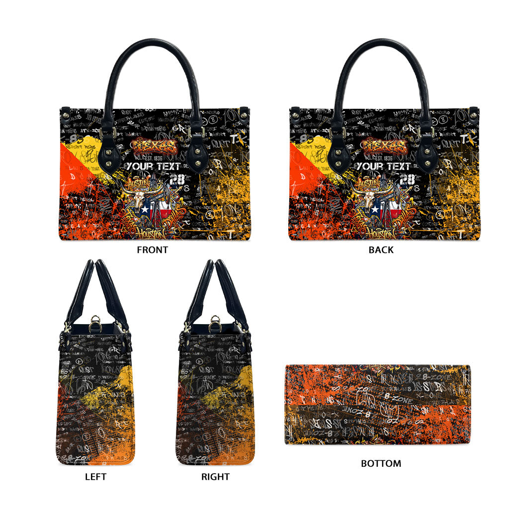 Personalized Texas State Pride Leather Bag Urban Graffiti Style - Longhorn Skull - Oil Derrick Graphic