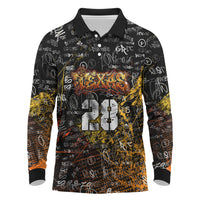 Personalized Texas State Pride Long Sleeve Polo Shirt Urban Graffiti Style - Longhorn Skull - Oil Derrick Graphic