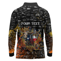 Personalized Texas State Pride Long Sleeve Polo Shirt Urban Graffiti Style - Longhorn Skull - Oil Derrick Graphic