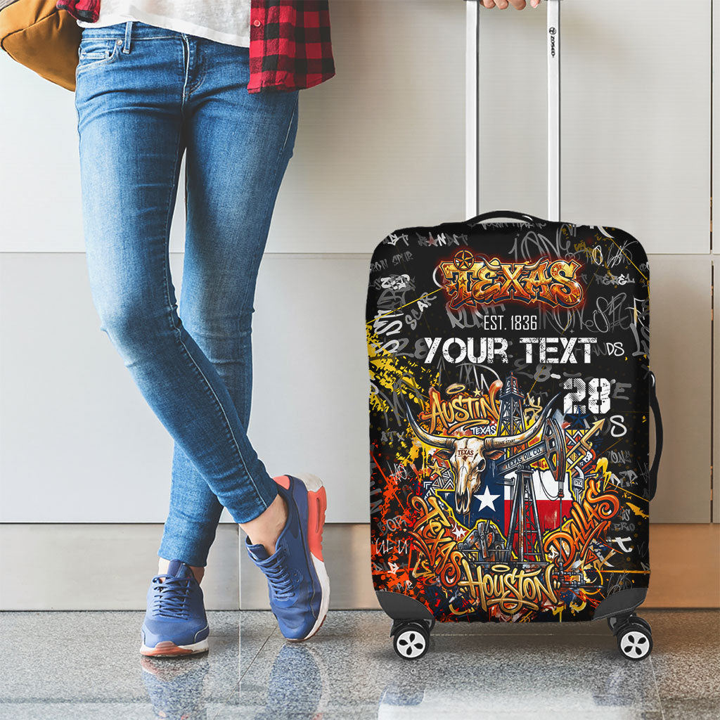 Personalized Texas State Pride Luggage Cover Urban Graffiti Style - Longhorn Skull - Oil Derrick Graphic