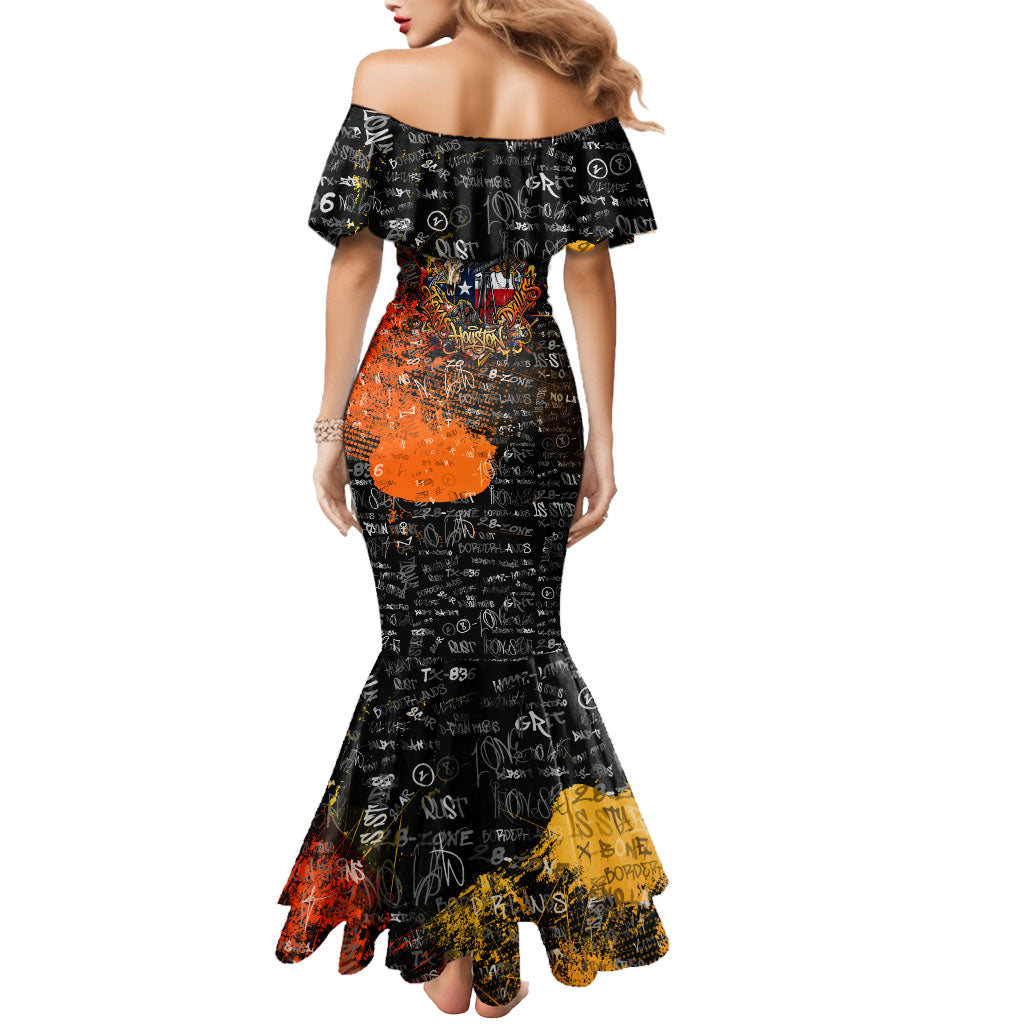 Personalized Texas State Pride Mermaid Dress Urban Graffiti Style - Longhorn Skull - Oil Derrick Graphic