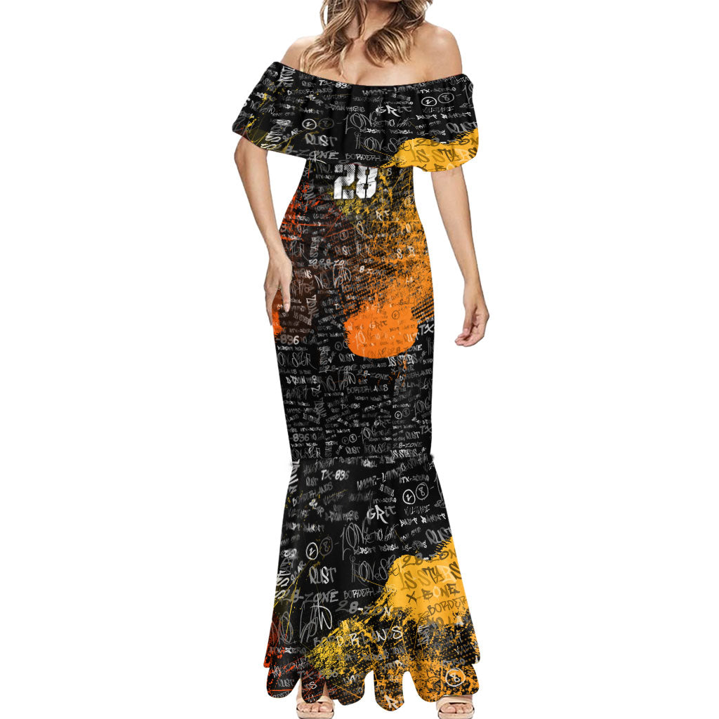 Personalized Texas State Pride Mermaid Dress Urban Graffiti Style - Longhorn Skull - Oil Derrick Graphic