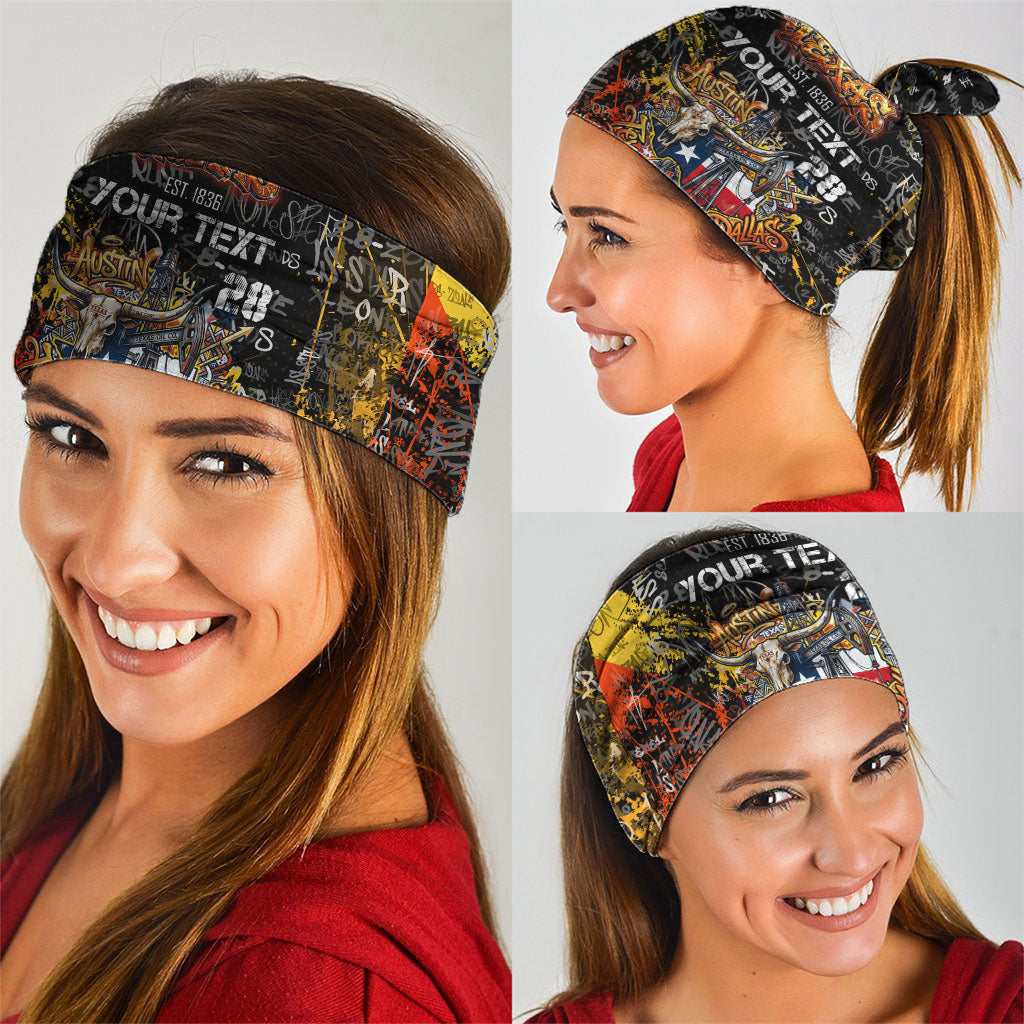 Personalized Texas State Pride Neck Gaiter Urban Graffiti Style - Longhorn Skull - Oil Derrick Graphic