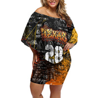 Personalized Texas State Pride Off Shoulder Short Dress Urban Graffiti Style - Longhorn Skull - Oil Derrick Graphic