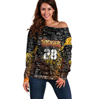 Personalized Texas State Pride Off Shoulder Sweater Urban Graffiti Style - Longhorn Skull - Oil Derrick Graphic