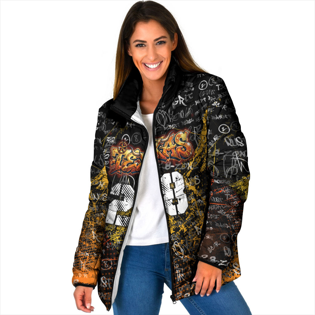 Personalized Texas State Pride Padded Jacket Urban Graffiti Style - Longhorn Skull - Oil Derrick Graphic