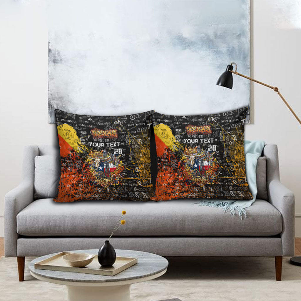 Personalized Texas State Pride Pillow Cover Urban Graffiti Style - Longhorn Skull - Oil Derrick Graphic