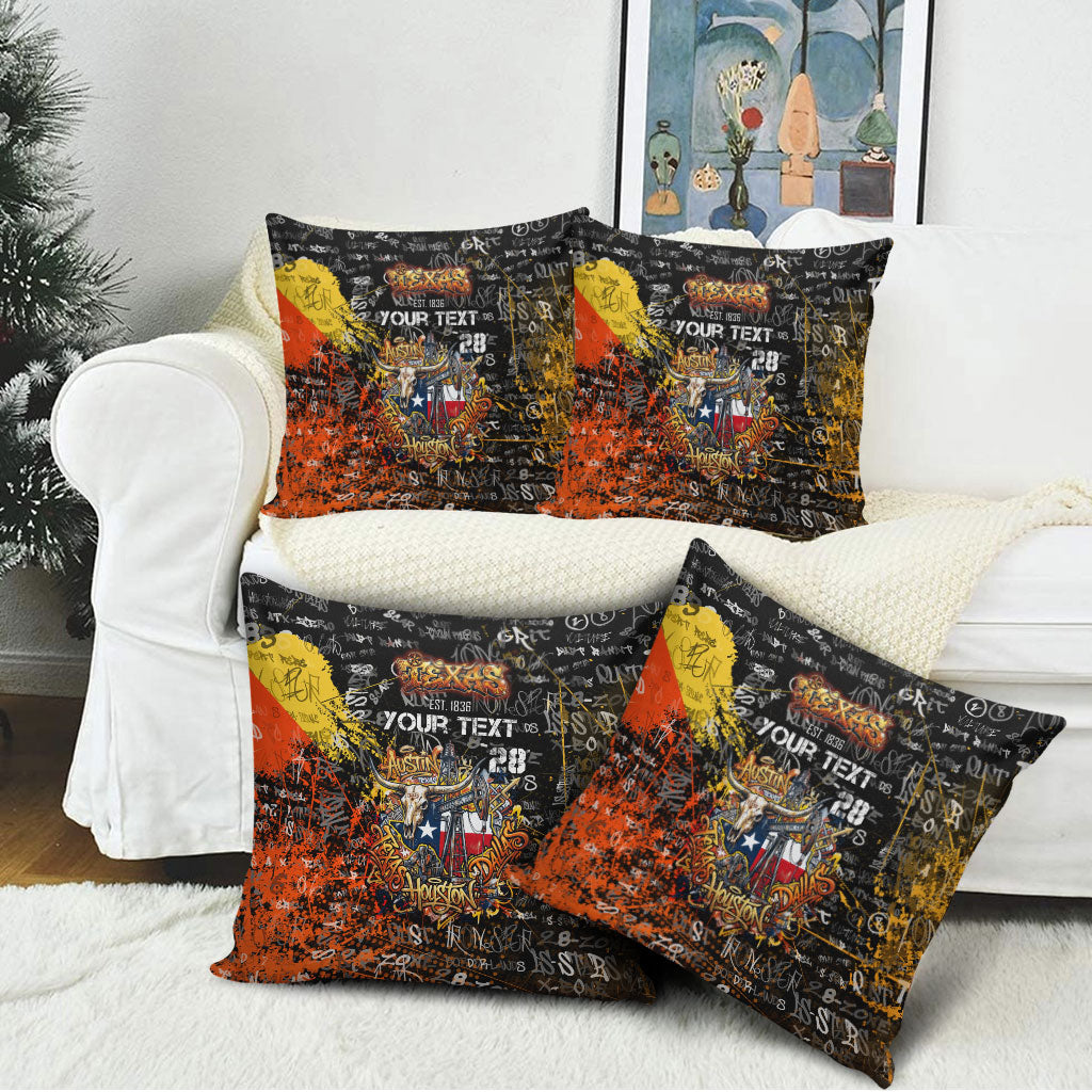Personalized Texas State Pride Pillow Cover Urban Graffiti Style - Longhorn Skull - Oil Derrick Graphic
