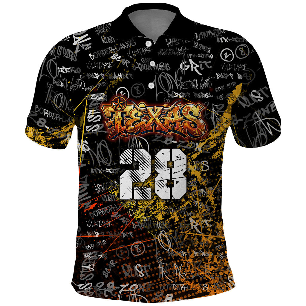 Personalized Texas State Pride Polo Shirt Urban Graffiti Style - Longhorn Skull - Oil Derrick Graphic