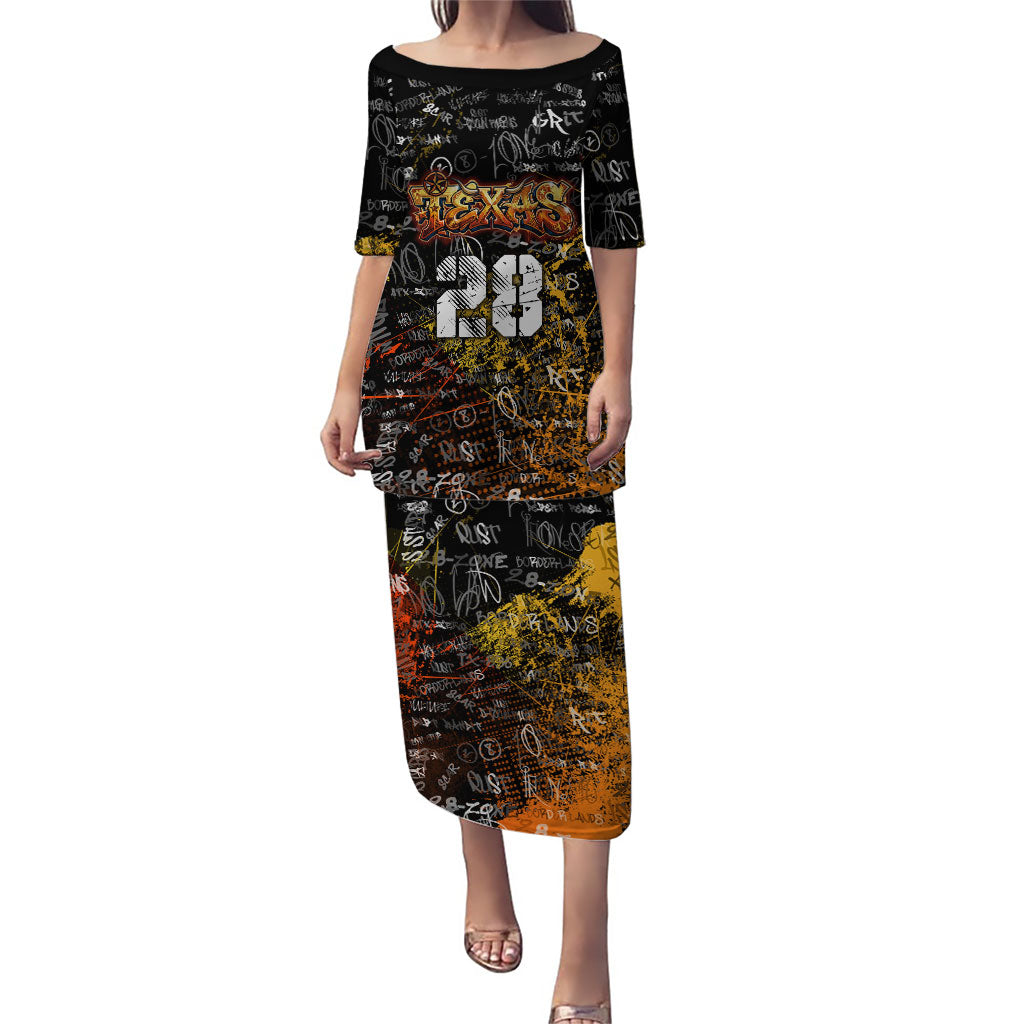 Personalized Texas State Pride Puletasi Urban Graffiti Style - Longhorn Skull - Oil Derrick Graphic