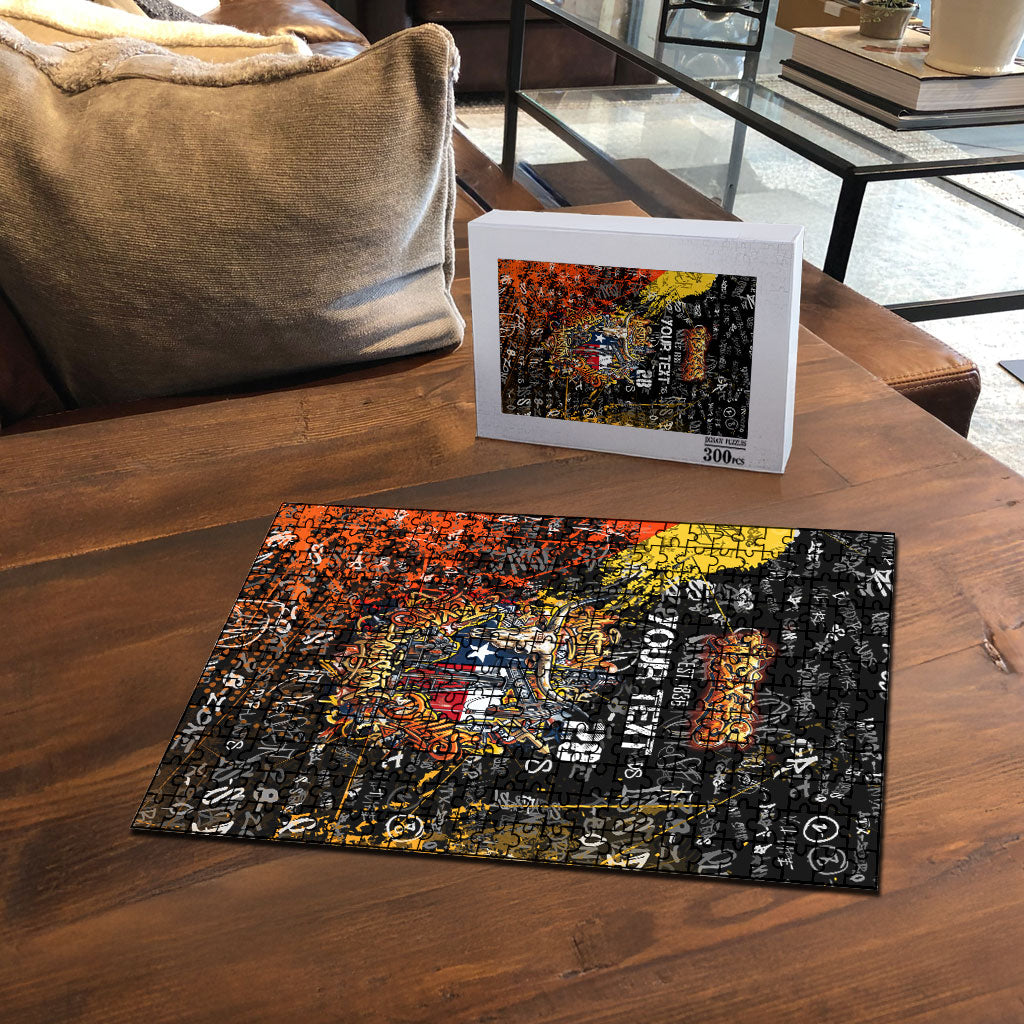 Personalized Texas State Pride Puzzle Urban Graffiti Style - Longhorn Skull - Oil Derrick Graphic