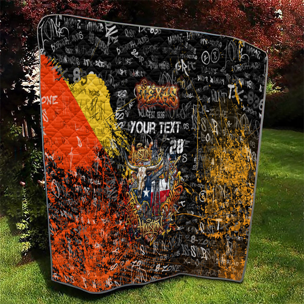 Personalized Texas State Pride Quilt Urban Graffiti Style - Longhorn Skull - Oil Derrick Graphic