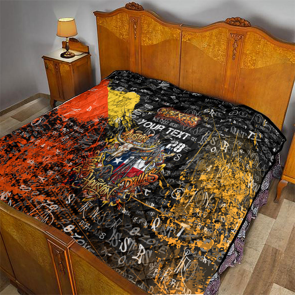 Personalized Texas State Pride Quilt Urban Graffiti Style - Longhorn Skull - Oil Derrick Graphic