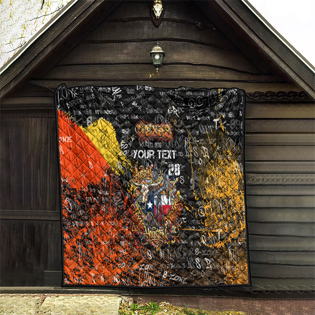 Personalized Texas State Pride Quilt Urban Graffiti Style - Longhorn Skull - Oil Derrick Graphic