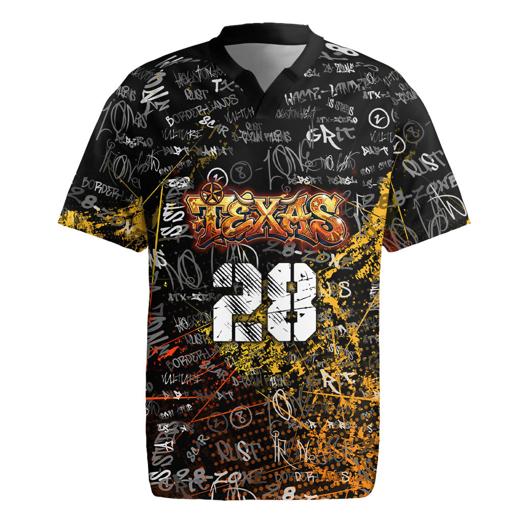 Personalized Texas State Pride Rugby Jersey Urban Graffiti Style - Longhorn Skull - Oil Derrick Graphic