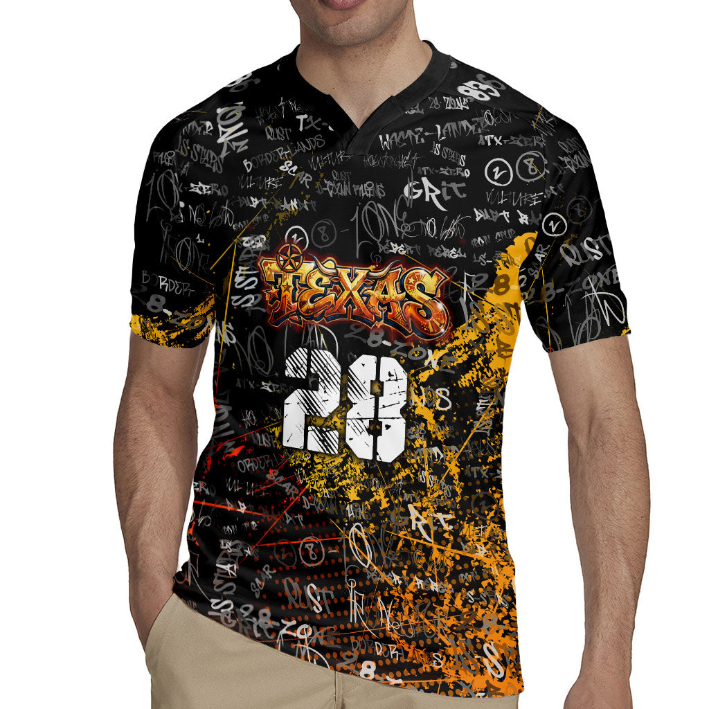 Personalized Texas State Pride Rugby Jersey Urban Graffiti Style - Longhorn Skull - Oil Derrick Graphic