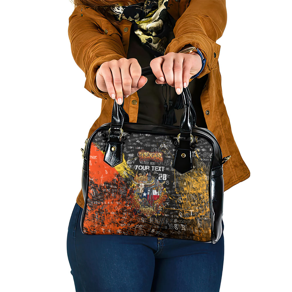 Personalized Texas State Pride Shoulder Handbag Urban Graffiti Style - Longhorn Skull - Oil Derrick Graphic