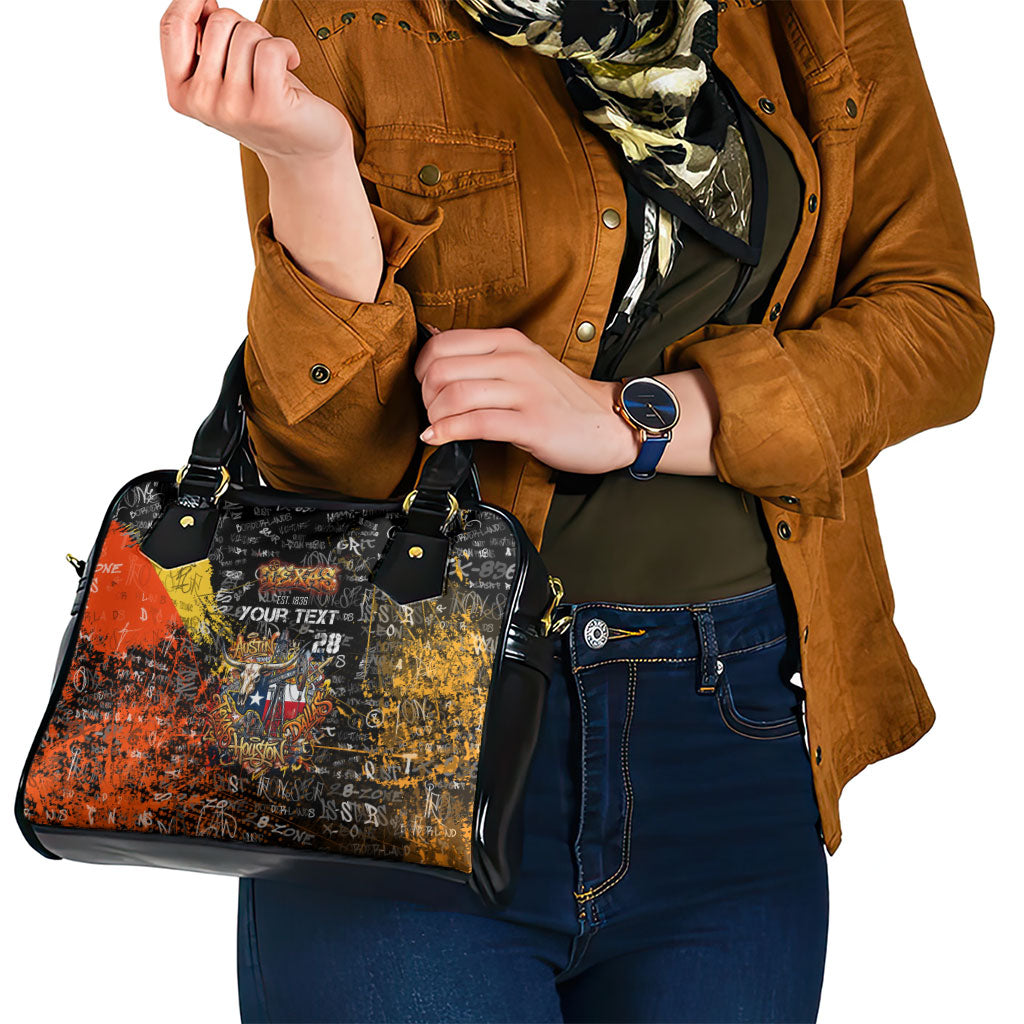 Personalized Texas State Pride Shoulder Handbag Urban Graffiti Style - Longhorn Skull - Oil Derrick Graphic