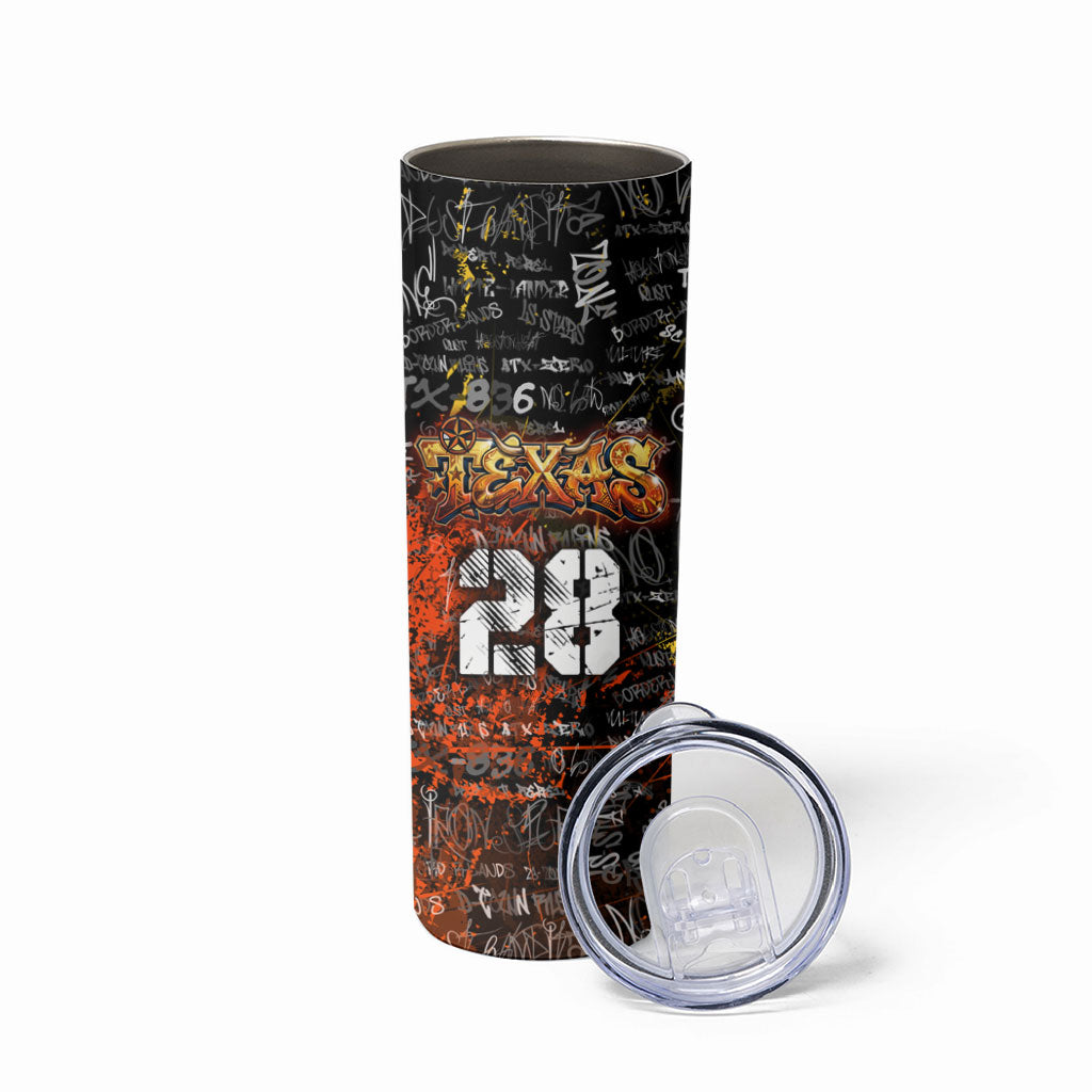 Personalized Texas State Pride Skinny Tumbler Urban Graffiti Style - Longhorn Skull - Oil Derrick Graphic