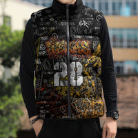 Personalized Texas State Pride Sleeveless Puffer Jacket Urban Graffiti Style - Longhorn Skull - Oil Derrick Graphic