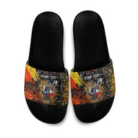 Personalized Texas State Pride Slide Sandals Urban Graffiti Style - Longhorn Skull - Oil Derrick Graphic